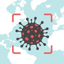Illustration of a targeted virus over a world map