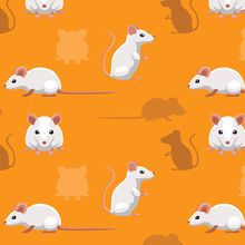 A repeating pattern of cartoon mice on an orange background.