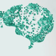 Conceptual image showing molecules making up a brain shape
