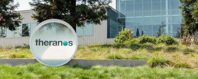 A Theranos sign outside the company's headquarters